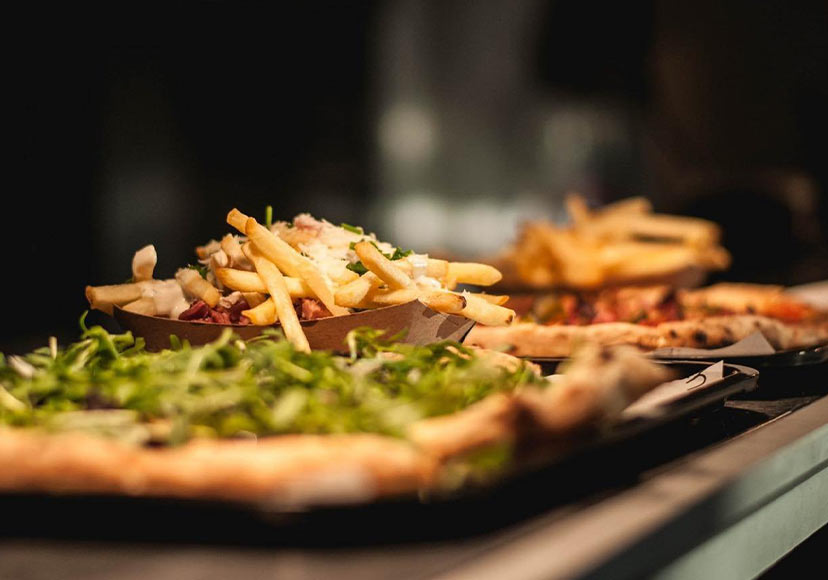 Pizza and loaded fries at Dead Centre Brewing.